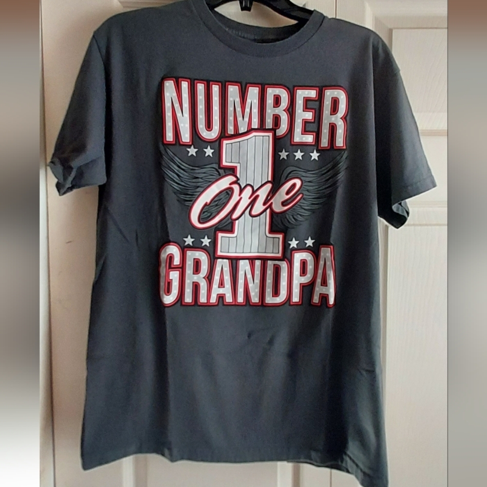 Grandfather Number One Grandpa Best No 1  Tee T Shirt Small Gray Graphic READ